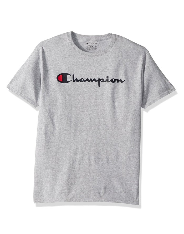 Tricou Champion Cotton Script Logo Baieti Gri - Romania HUXIDCG-86